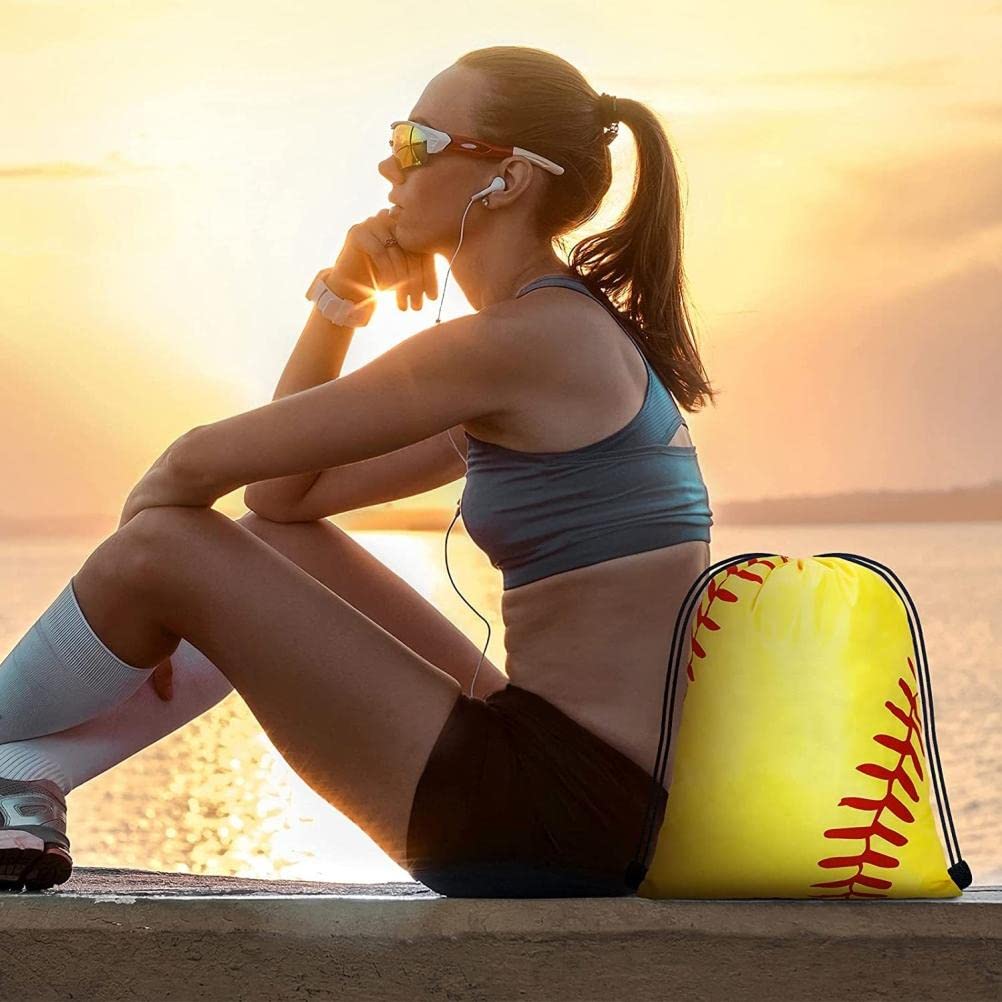 Borse da softball con coulisse, confezione da 25 zaini sportivi in poliestere, per squadra, palestra, viaggi, 43 x 34 cm, giallo per uomini e donne (giallo)