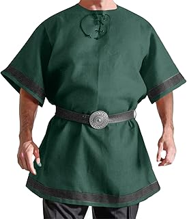 Duohropke Medieval Men's Vintage Shirt Renaissance Viking Warrior Pirate Tunic Clothing Knight Lacing Top Shirt for Cosplay Halloween Costume
