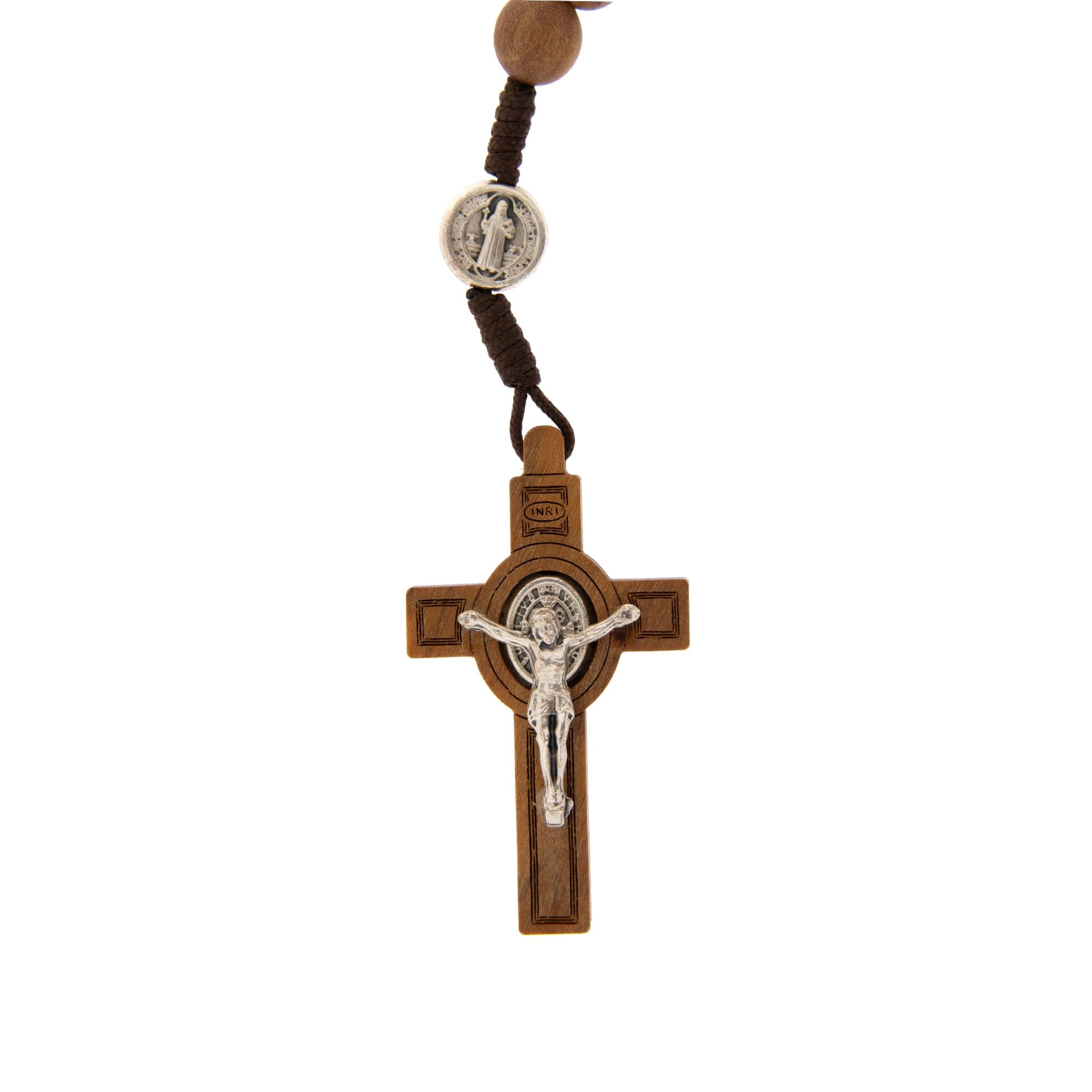 SHALOM - Couronne Portable Saint Benoît en corde et grains d'olivier 7 mm