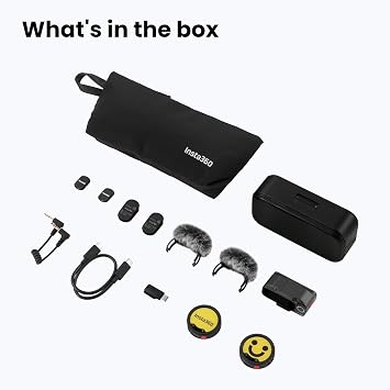 Insta360 Mic Pro (2 TX + 1 RX + Charging Case), Wireless Mini Lavalier Microphone for iPhone/Camera/Android, Ultralight, Vlogging, Bluetooth, Customizable E-Ink Display, 3-Mic Array, 30hrs Use