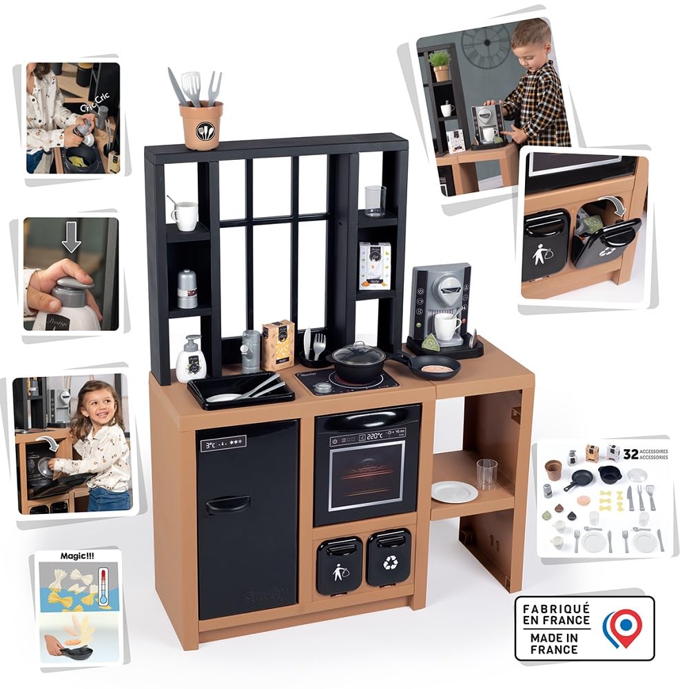 Smoby - Cuisine Loft - Jouet d'Imitation pour Enfant - Look Industriel - 32 Accessoires - A Partir de 3 Ans - Fabrication Française