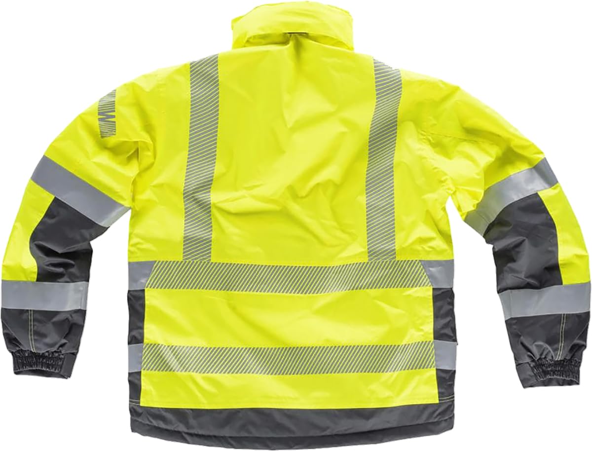 WORKTEAM Parka Acolchada Alta Visibilidad, Cintas Reflectantes Segmentadas, Cuello Alto con Capucha Ajustable, impermeable Clase 2, Unisex