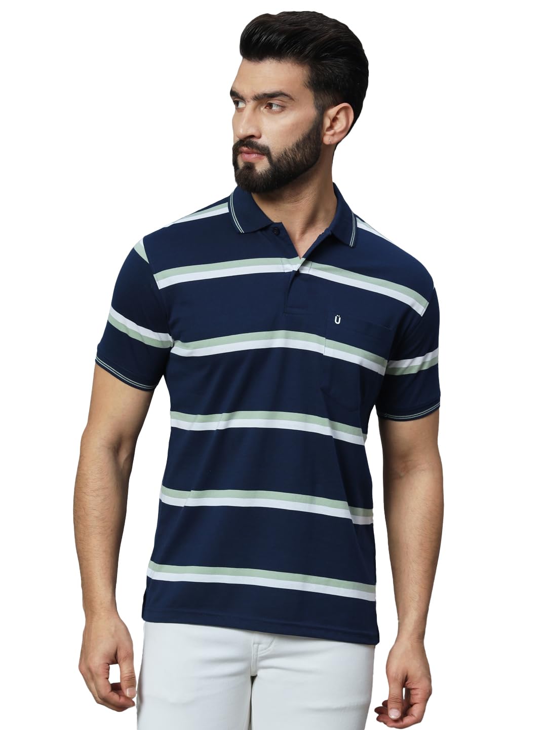 uniberry Men's Cotton Blend Polo Collar Striper T Shirt Has A Short Sleeves & Pocket On Chest-REMT3-NLGW_3XL-picture-16
