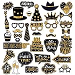 36 PCS Birthday Photo Booth Props Party Supplies Holiday Picture Decorations Photo Booth Props for Birthday Party Favors Pose Sign Kit Fun for Party (Black and Gold) - Image 2