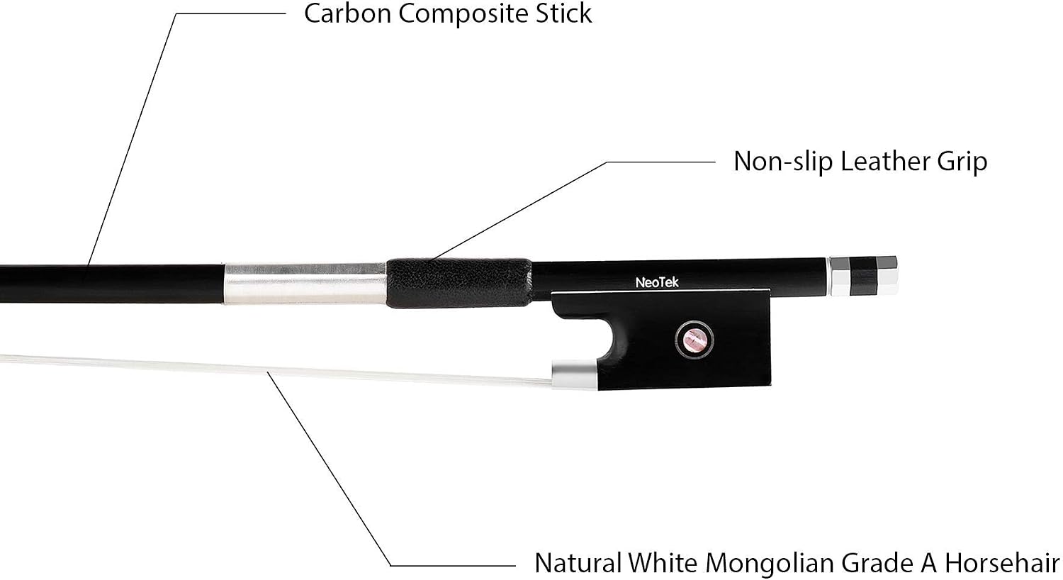NeoTek Carbon Composite Violin Bow - Matte Finish, Round Stick, Fully-lined Ebony Frog, Authentic Horsehair (1/4)