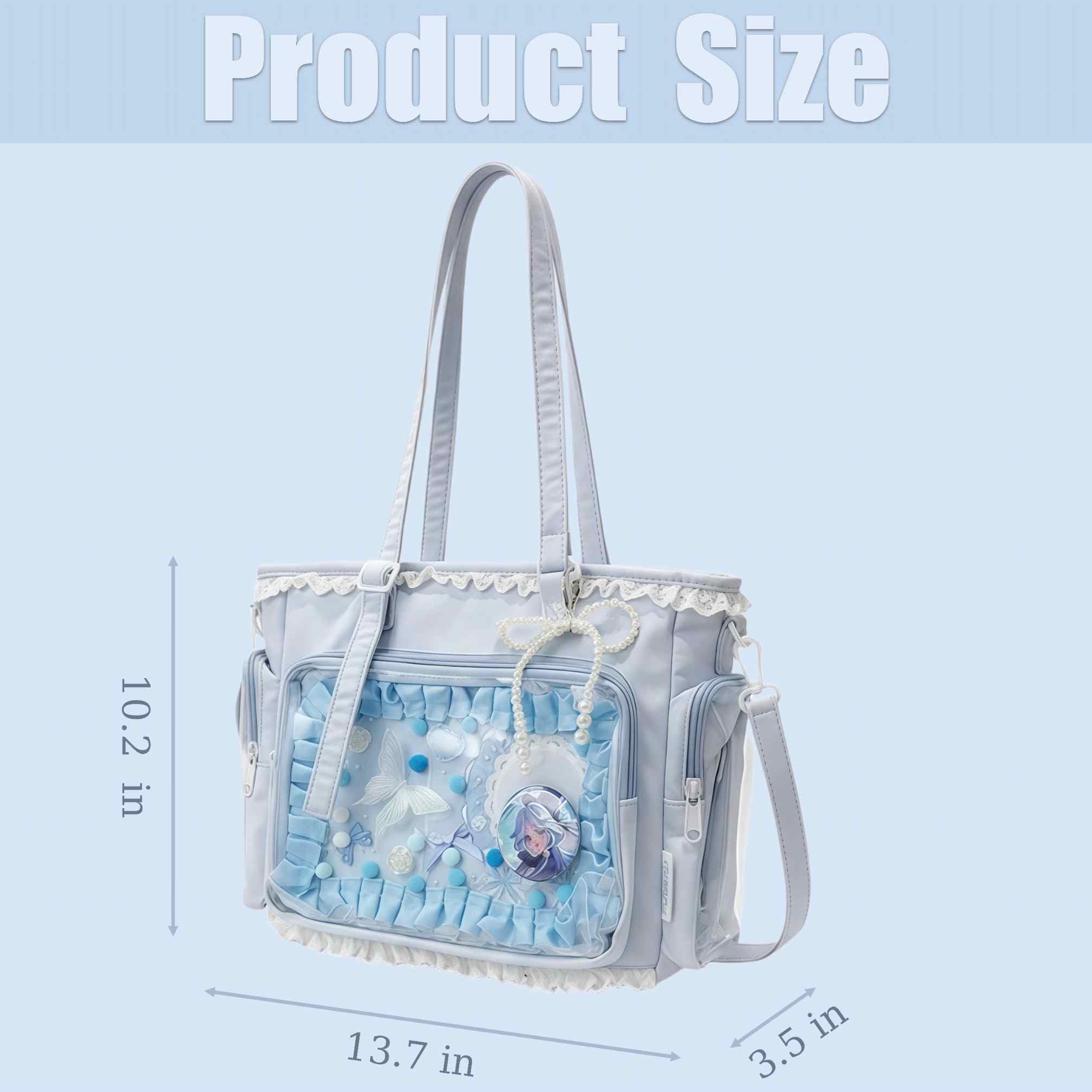 Ita Bag Kawaii, Borsa a Tracolla Donna con Finestra Trasparente e Inserto per Spille Anime, Borsa Crossbody Y2K con Volant e Cerniera, per Cosplay e Uso Quotidiano