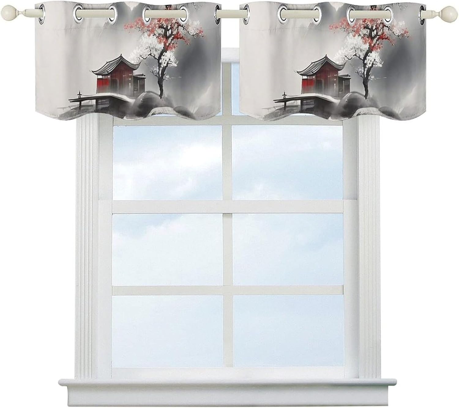 Landscape Flowers Valance for Windows, 2 Pack Kitchen Curtains Modern Home Decor, Soft Blackout Window Curtains for Living Room & Bedroom, 18 X 52 Inch