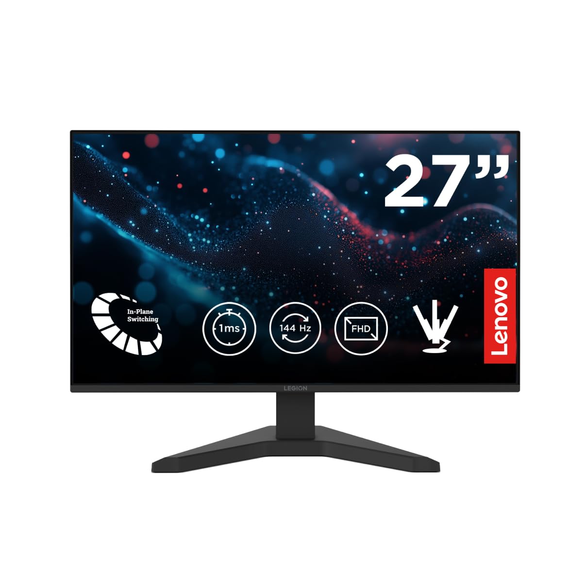 Lenovo Legion R27s Gaming Monitor 27" FHD (1920x1080) IPS, 1ms MPRT, 144Hz, Porte HDMI 2.1 e DisplayPort 1.2, Cavo DisplayPort incluso - Raven Black