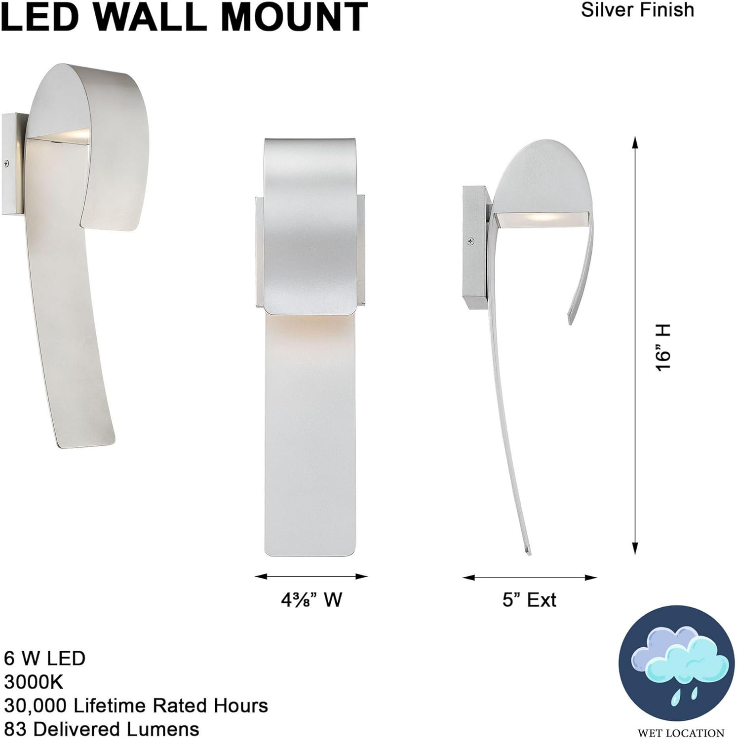 Minka Lavery 23616 Silver Outdoor LED Wall Mount Lantern Sconce