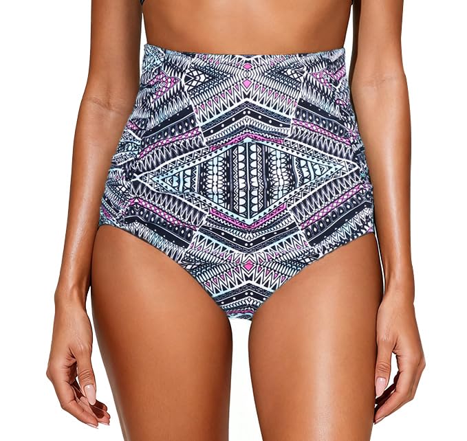 Women's Vintage Super High Waisted Bikini Bottom Shirred Tankini Briefs Tummy Control Swimsuits Bottoms-image-29
