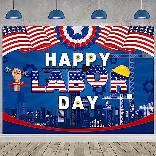 Toile de fond Happy Labor Day grand format 1,8x1,2m avec drapeau américain