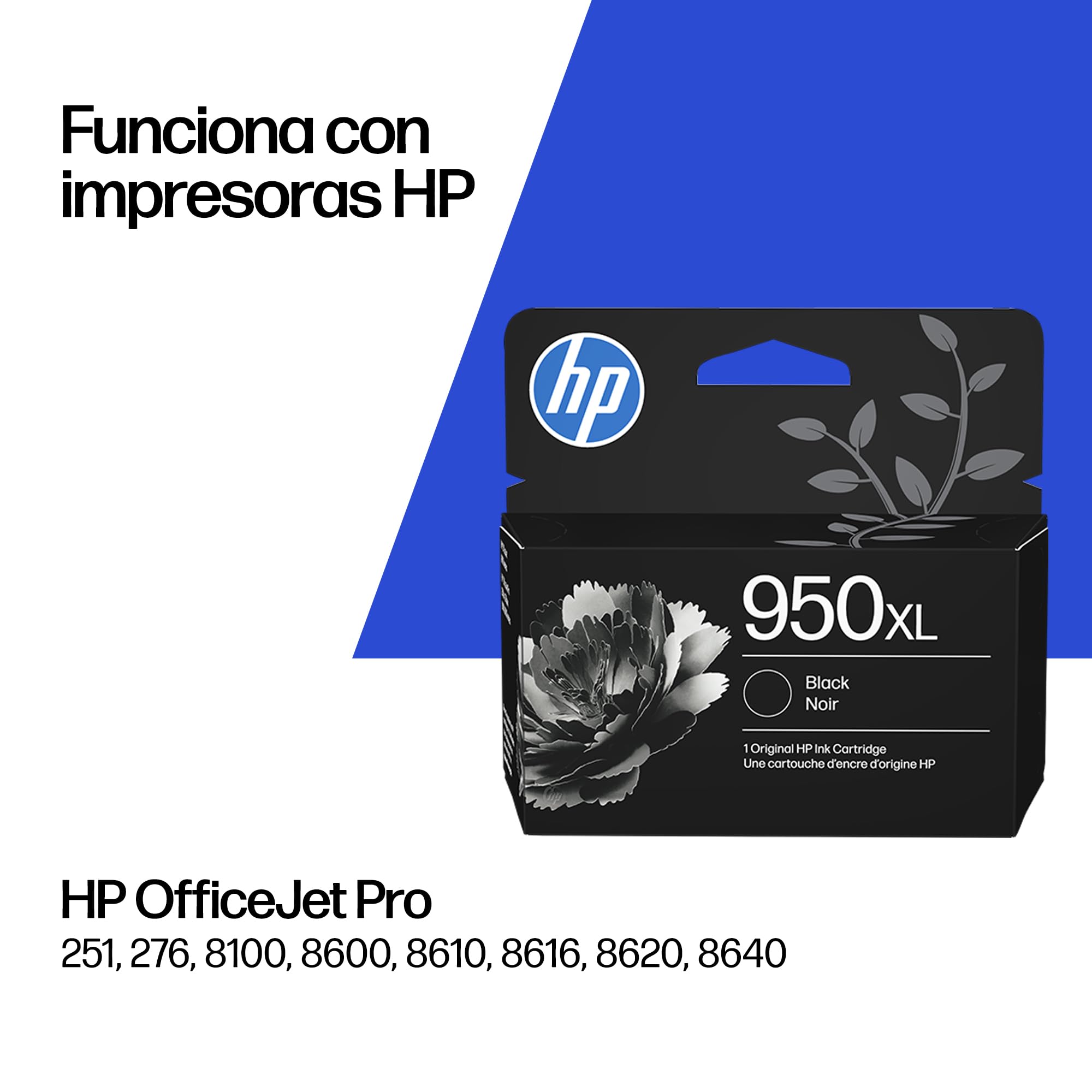 HP 950XL Negro, Cartucho de Tinta Original, Alta Capacidad | Compatible con OfficeJet Pro 251, 276, 8100, 8600, 8610, 8616, 8620, 8640, 1650 páginas (CN045AE)