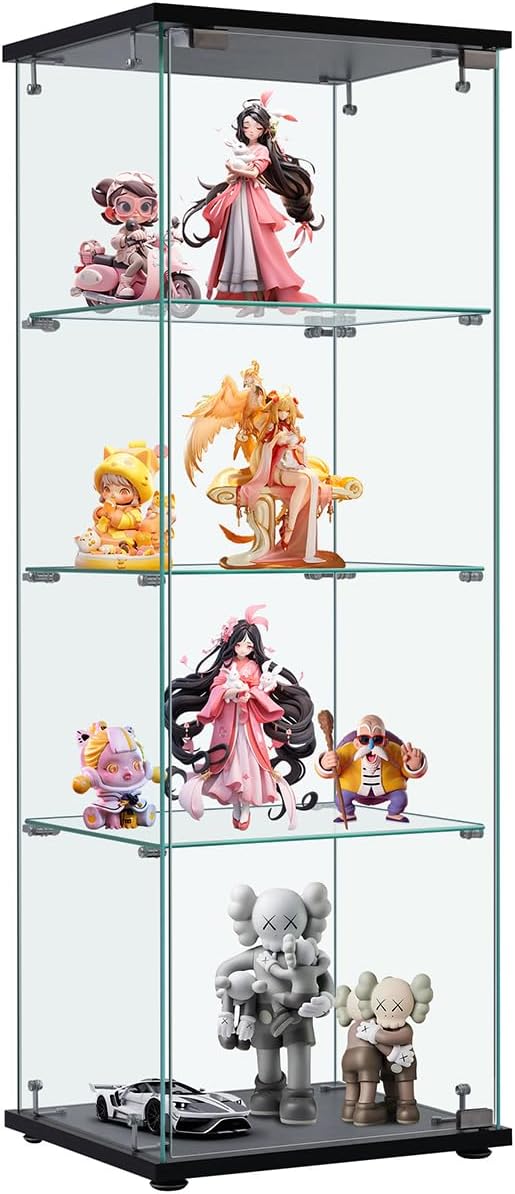 Simpolu コレクションケース マグネット式扉 4段 大型 収納 ワイドタイプ ガラスディスプレイキャビネット フィギュアケース