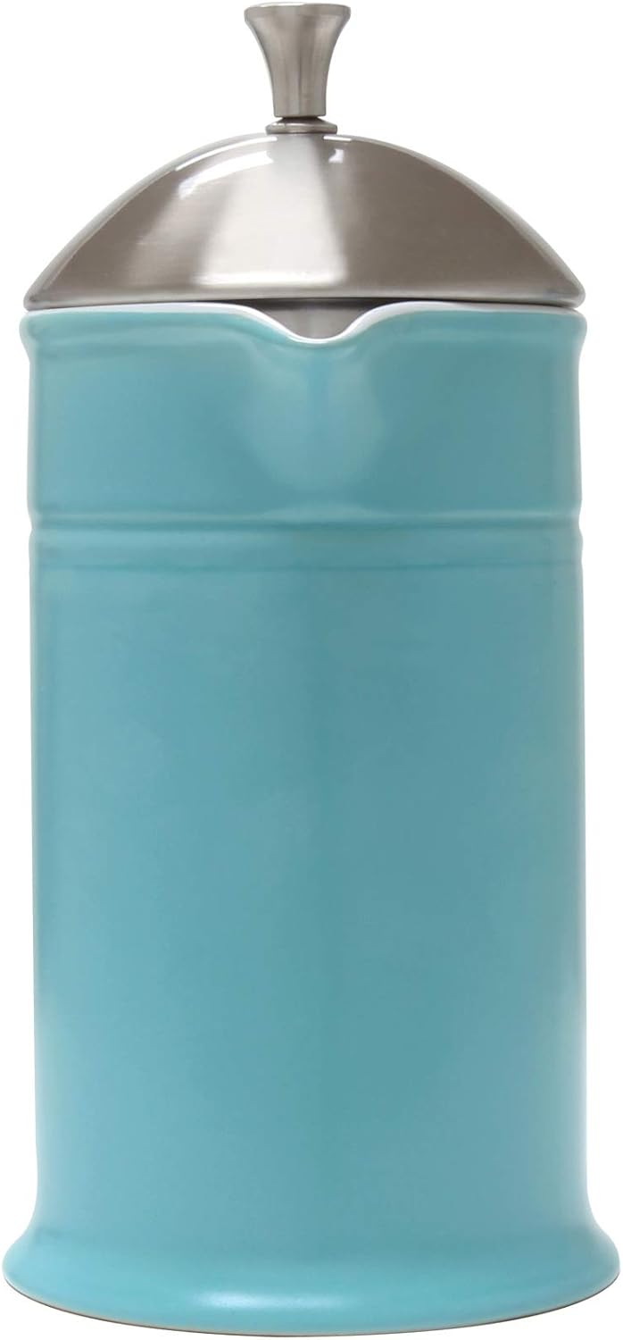 Chantal Stoneware French Press with Stainless Steel Plunger and Lid, 28 ounce capacity, Aqua