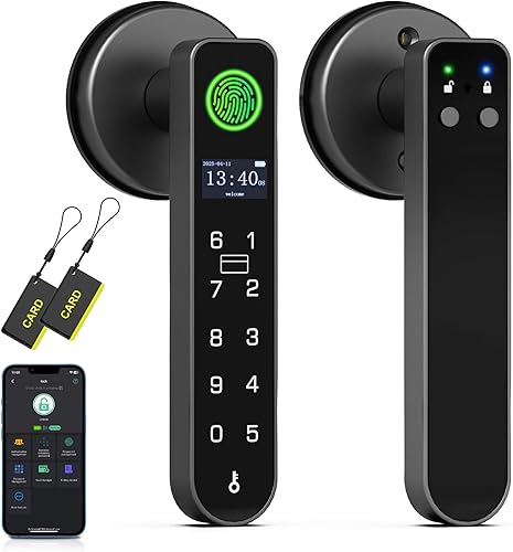Anweller H1 Cerradura de manija de puerta de huellas dactilares, cerradura inteligente de perilla de puerta de entrada sin llave, cerraduras de