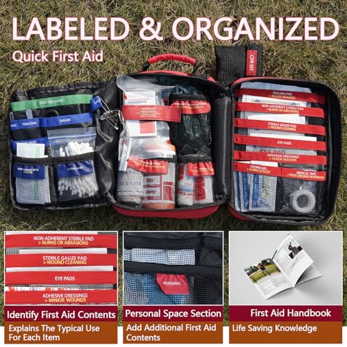 First Aid Trauma Kit,Comprehensive First Aid Kit with Labelled Compartments, Molle System Emergency Kits for Cars, Home, Office, Backpacking, Camping, Traveling, and Cycling-265 Piece - Image 3