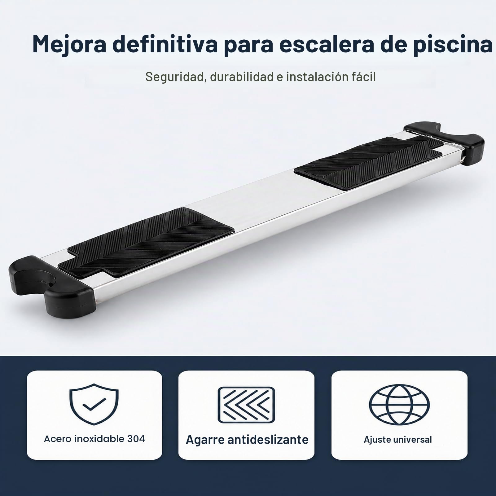Escalones de Escalera para Piscina, Reemplazo de Escalones de Escalera para Piscina con Almohadilla de Goma Antideslizante Pedal Engrosado de Acero Inoxidable para Piscina de