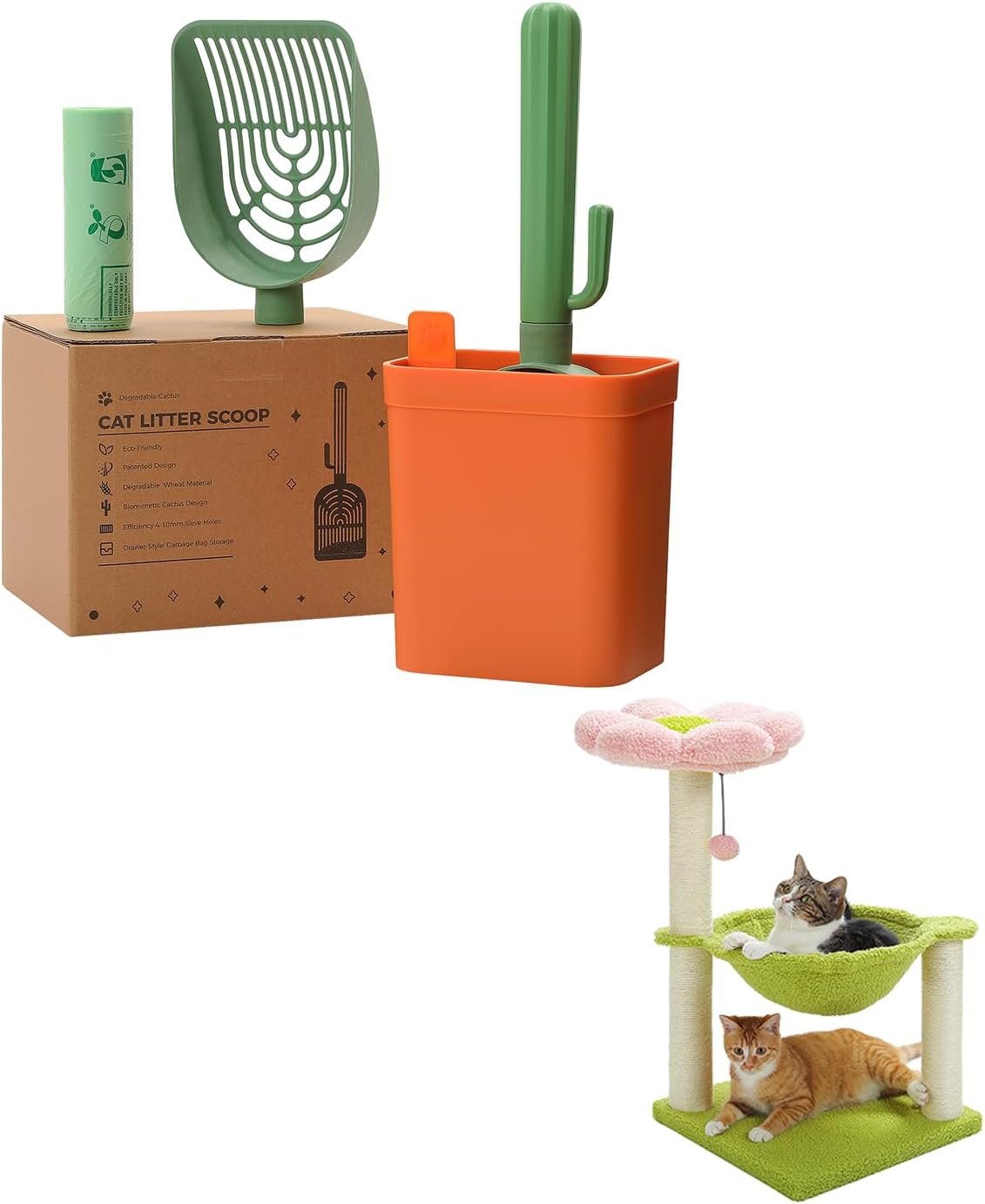 Cat Litter Scooper with Holder + 28“ Flower Cat Tree Tower, Pink