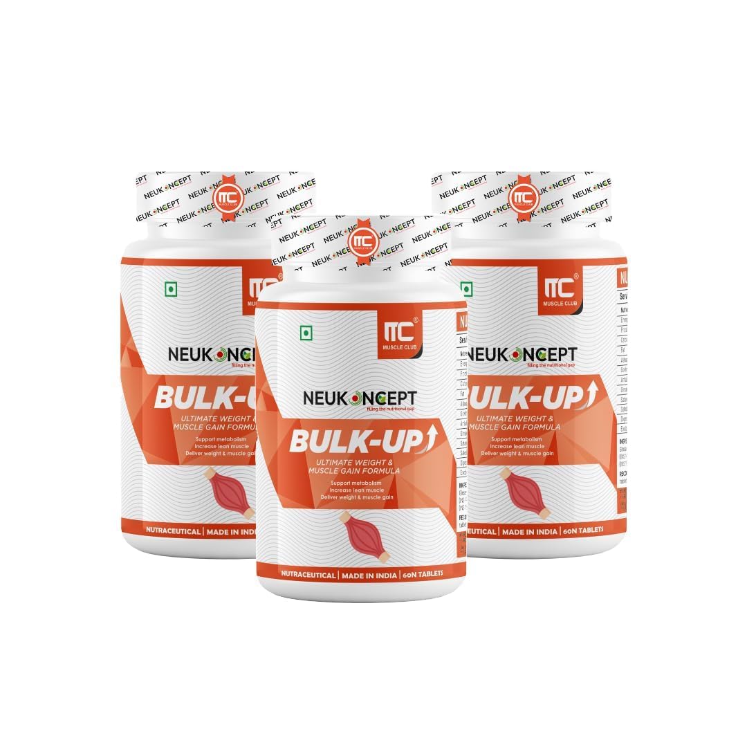 MuscleClub Neukoncept Bulk-Up (180 Tabs) Ayurvedic Weight Gain Supplement I Ayurvedic Weight Gainer capsule I Helps Improving Digestion and Muscle Mass for Men & Women (90 Days)