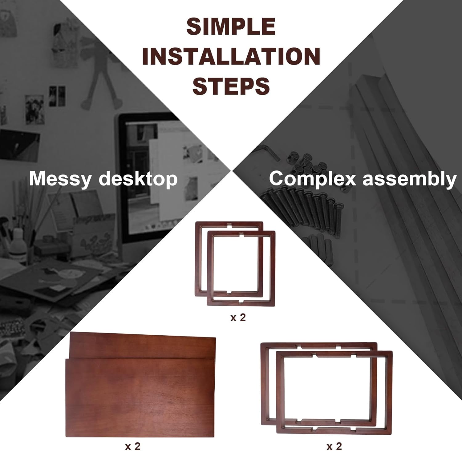 Desk Shelf, 100% Solid Wood Adjustable Desktop Bookshelf, No Tools or Nails Required Retro Tabletop Bookshelf, 130lb Load Capacity for Living Room, Office, for Books, Cookbooks, Walnut Colour