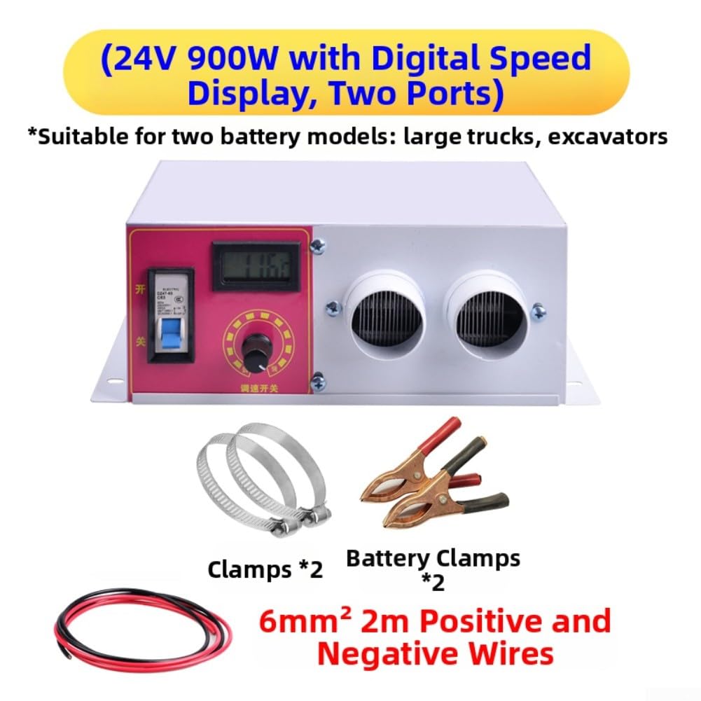Riscaldatore elettrico da 900 W, controllo della velocità, display digitale, doppia uscita d'aria PTC, riscaldamento per veicoli da 12 V/24 V, auto, camion, gru, carrelli elevatori (24 V x 900 W +