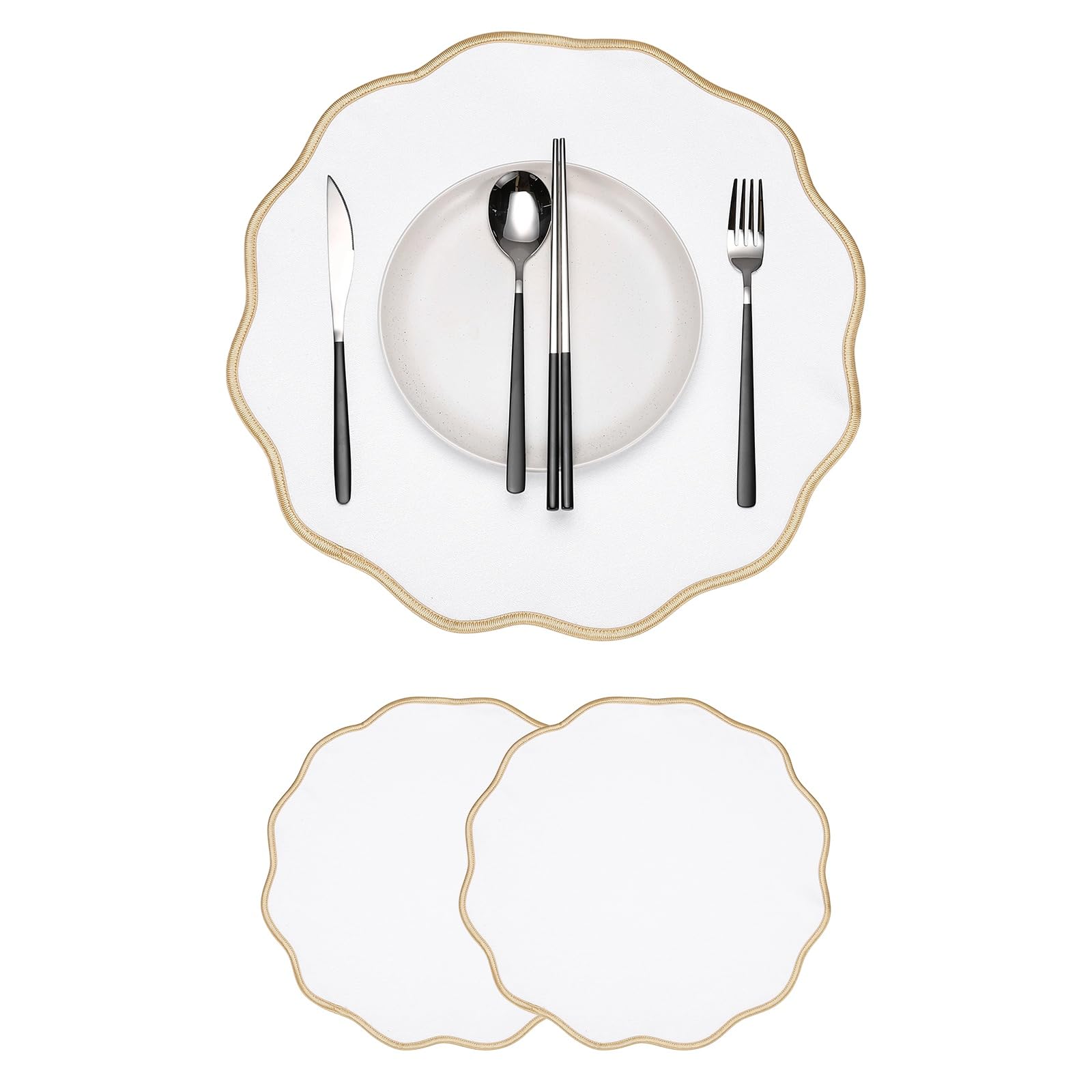 Set de table rond lin festonné 40 cm lavable infroissable pour fête et restaurant