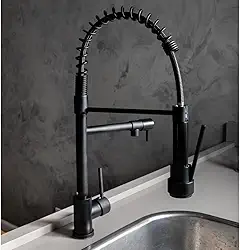 Torneira De Cozinha Bancada Gourmet Flexível Misturador Monocomando Acabamento Inox Preto ELORIA