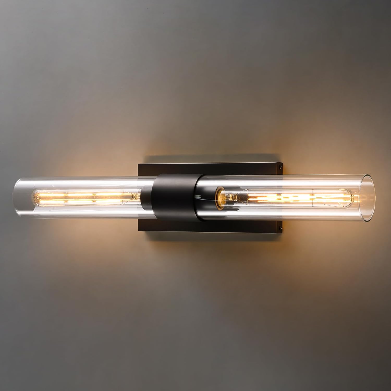 Luxury Brass Bathroom Wall Sconce - Black Vanity Light - Brushed Cylinder Glass Sconces - Vertical or Horizontal Mount Dimmable Lighting Fixture for Bathroom Living Room Bedroom Entryway Porch Hallway