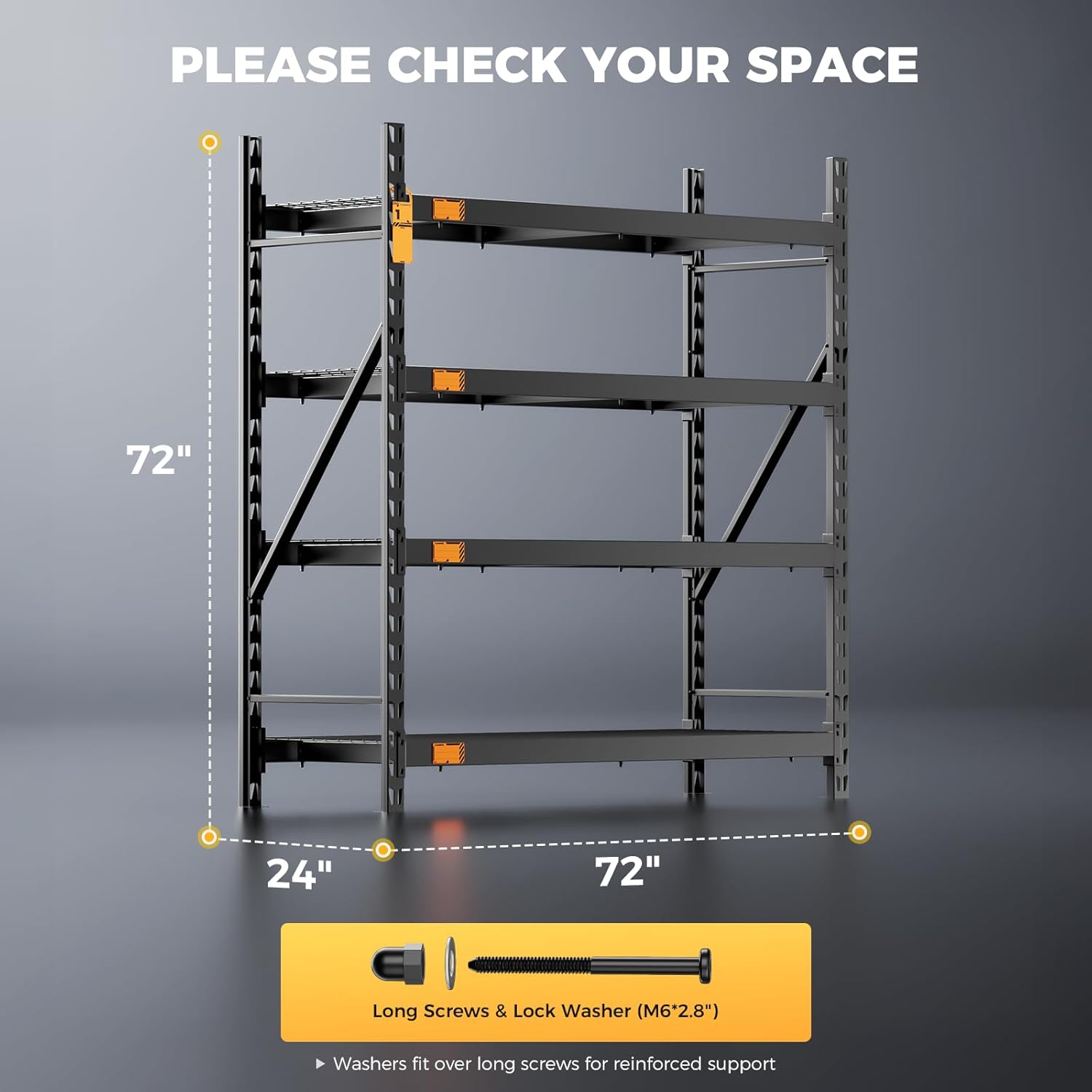 72''W Storage Shelves, 6000LBS Metal Garage Shelving Unit with Magnetic Label, Upgraded Structure, Solid Steel Industrial Rack, Easy Assembly for Warehouse,Basement, 72''W x 24''D x 72''H