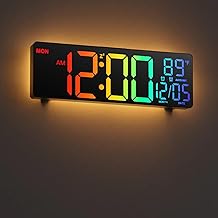 10.5'' Digital Wall Clock with Remote Control, Dual Alarm Wall Clocks for Living Room, Bedroom, Kitchen Decor, 8 RGB Colors Large LED Dispaly, Auto Brightness, Date, Auto DST, Temperature