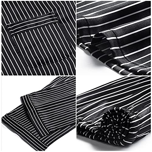 Image of Lonxu Pajamas Set Mens Silk Satin Pajamas Long Sleeve Loungewear Two-Piece Sleepwear Button-Down Pj Set S-XXXXL