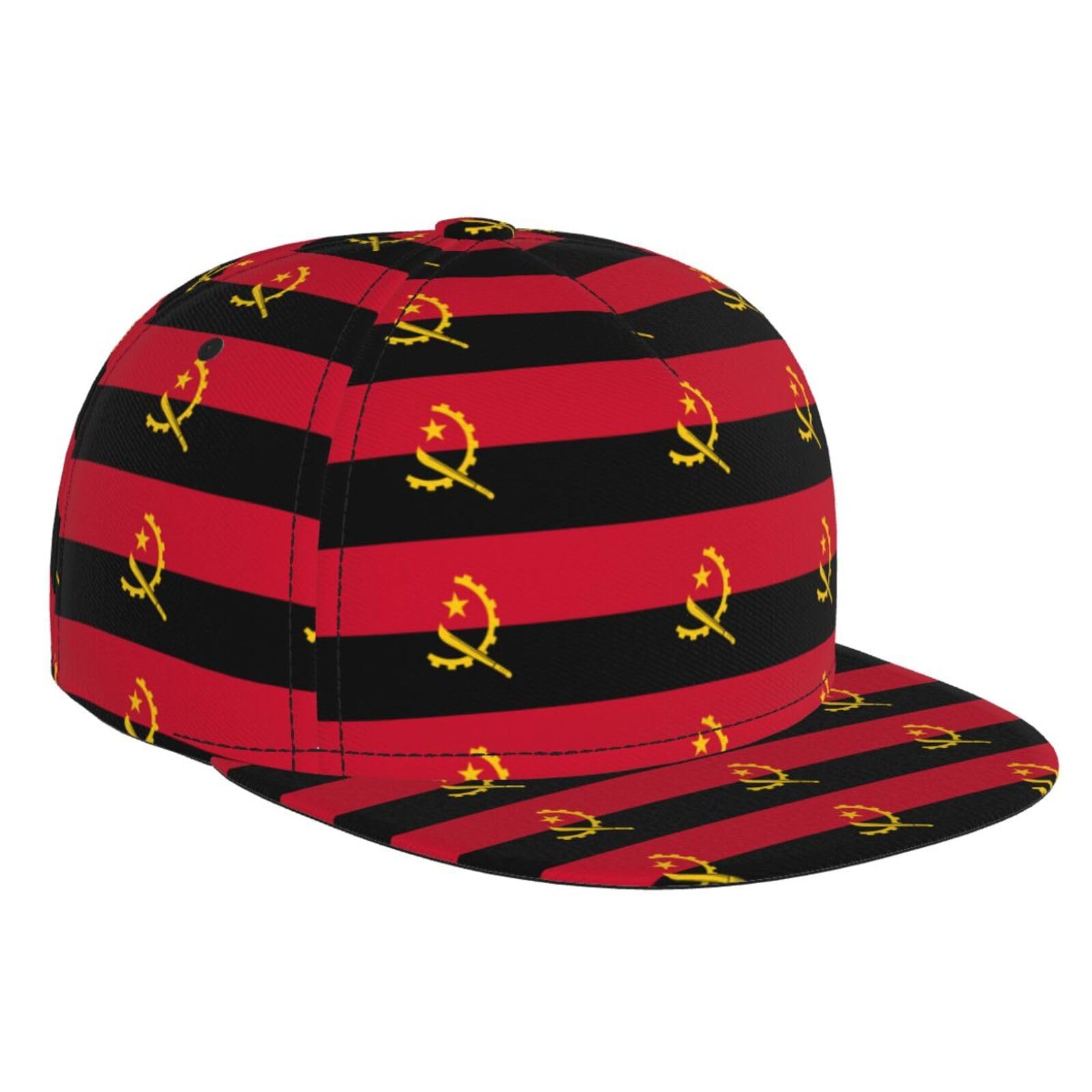 Stylish Flat-Brimmed Baseball Cap Angola Flag Printed Baseball Cap Suitable for Fitness and Outdoor Activities Black