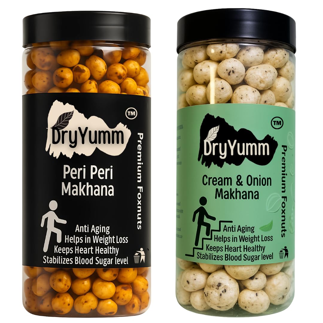 DryYumm (Pack of 2) Peri Peri & Cream Onion Makhana 180g – Healthy & Crunchy Roasted Fox Nuts Snack, Gluten-Free, Low-Calorie, Protein-Rich, Ideal for Guilt-Free Snacking, Perfect for Fitness Lovers & Weight Management-image-37