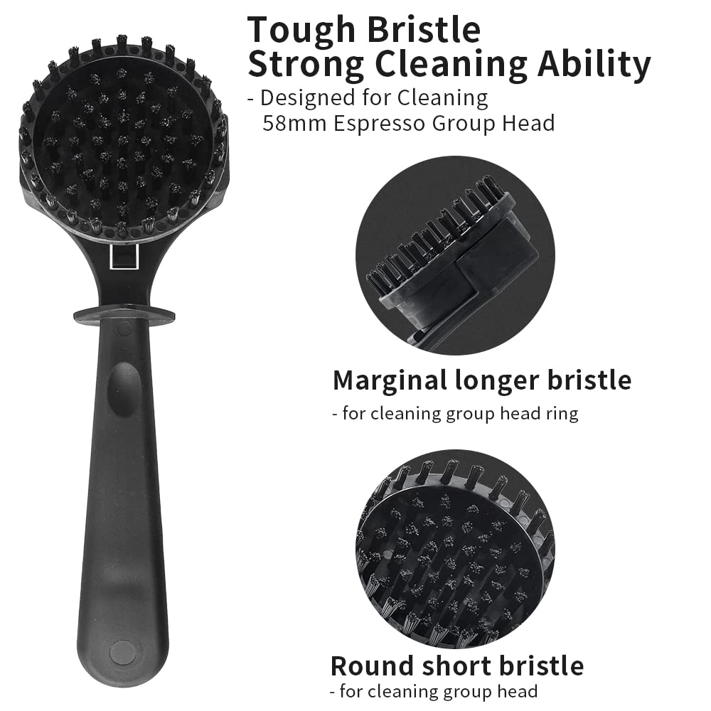 Espresso Machine Cleaning Brush Kit With Portafilter Disc – 58mm Brush & Scraper For Group Head & Basket – 11 Inch