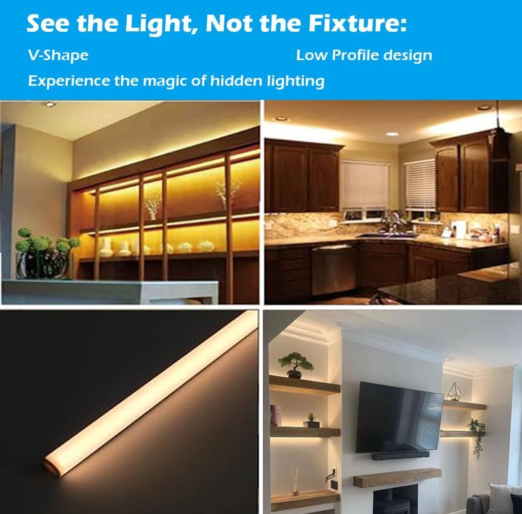Oświetlenie podszafkowe LED z łącznikiem - 8szt 30cm V-kształtne listwy, 16W 1600Lumen Ciepła Biała 3000K do kuchni, gablot, półek