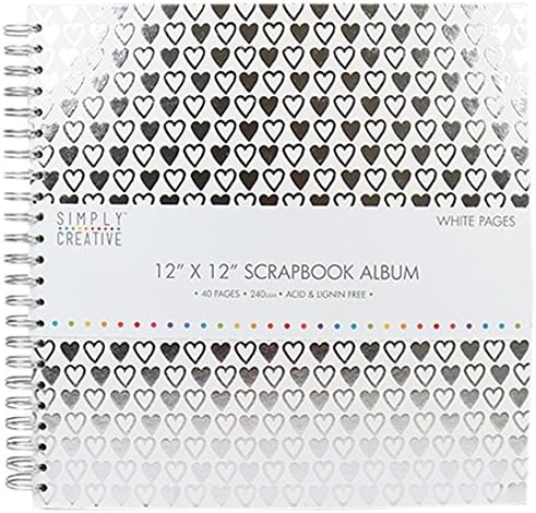 Simply Creative Plain White With Hearts Scrapbook Album 12"x12" (40 Pages)