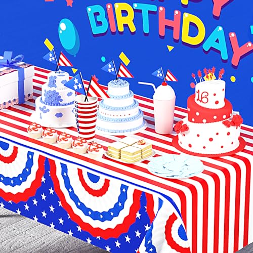 Image of 3 Pack Patriotic Tablecloth, Plastic Disposable 4th of July Tablecloth Independence Day Table Cover Patriotic Themed Party Supplies for Outside, Picnic, Memorial, 108in x 54in