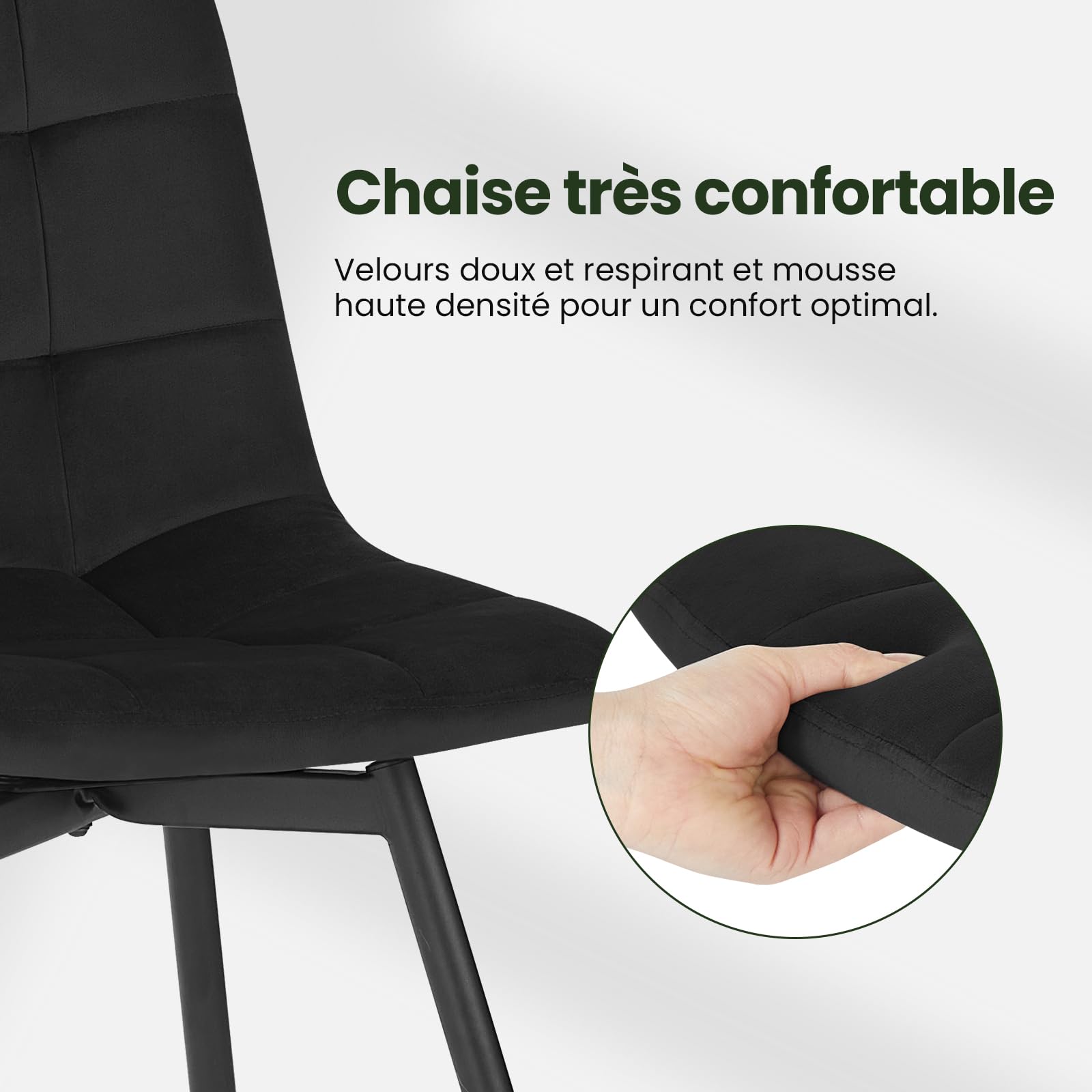EUGAD Lot de 4 Chaises Pivotantes Salle à Manger, Chaises de Cuisine en Velours, avec Dossier, Assise Rembourrée, Pieds en Métal, pour Salle à Manger, Chambre, Salon, Noir