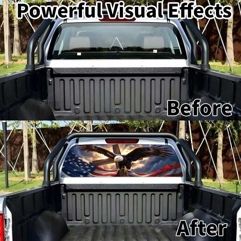 Image of Back Window Decals for Trucks - 65x17.3 in American Flag Window Decal Rear Window Decals for Truck Decor, Creative Truck Rear Window Decal for Personalized Decoration - Eagle-9-S