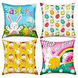 Easter Pillow Covers 18x18 Set of 4 Cartoon Easter Bunny Eggs Throw Pillow Covers Hello My Peeps Eas