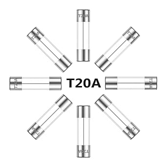 5x20MM 20A 250V Slow Blow Glass Fuses 20 Amp 250 Volt 0.2 x 0.78 Inch Slow-Acting Time-delay Fuse T20AL250V Tube Fusibile Pack of 20Pcs
