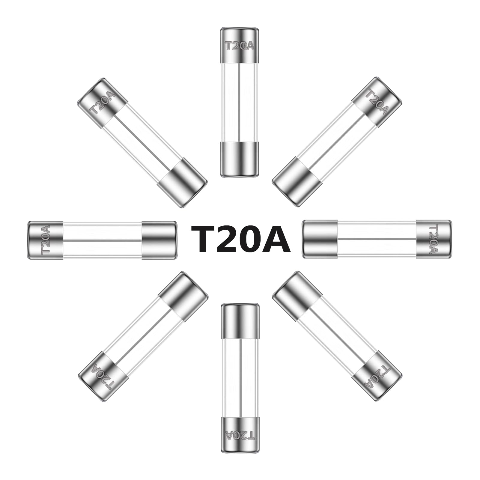 ALLECIN 5x20MM 20A 250V Slow Blow Glass Fuses 20 Amp 250 Volt 0.2 x 0.78 Inch Slow-Acting Time-delay Fuse T20AL250V Tube Fusibile (Pack of 20Pcs)