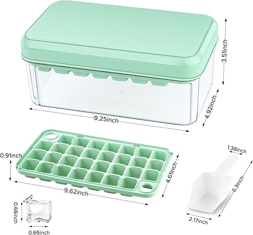 Miniatura 7 de longzon Bandeja para cubitos de hielo con tapa y contenedor, mini bandejas para cubitos de hielo para congelador, 60 piezas, molde para cubitos de