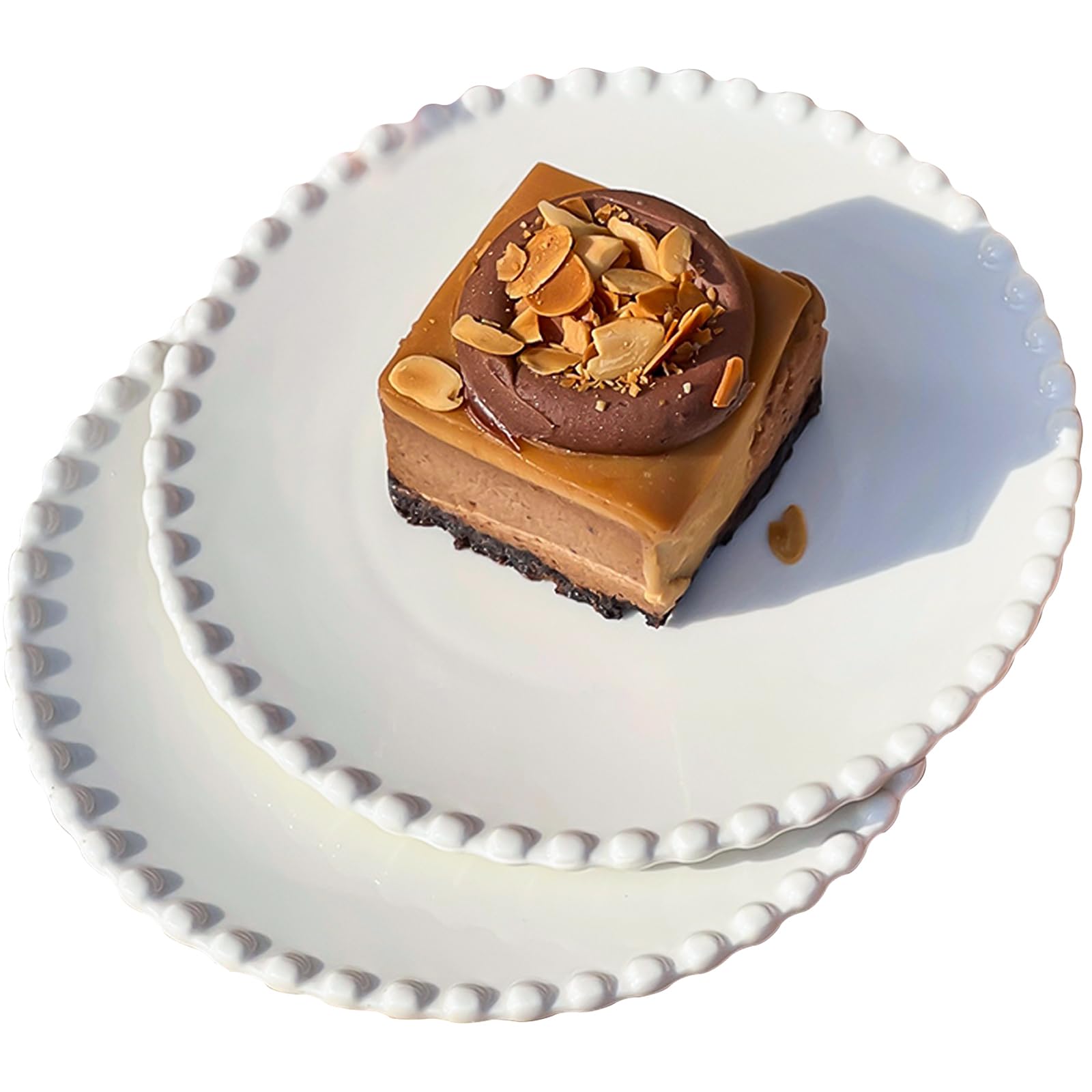 2 piatti rotondi da dessert, piatti da insalata in ceramica, 19,1 cm, piatti piani piccoli bianchi con bordo perlato, piatti per cena/frutta/snack, ideali per compleanni, feste, campeggio