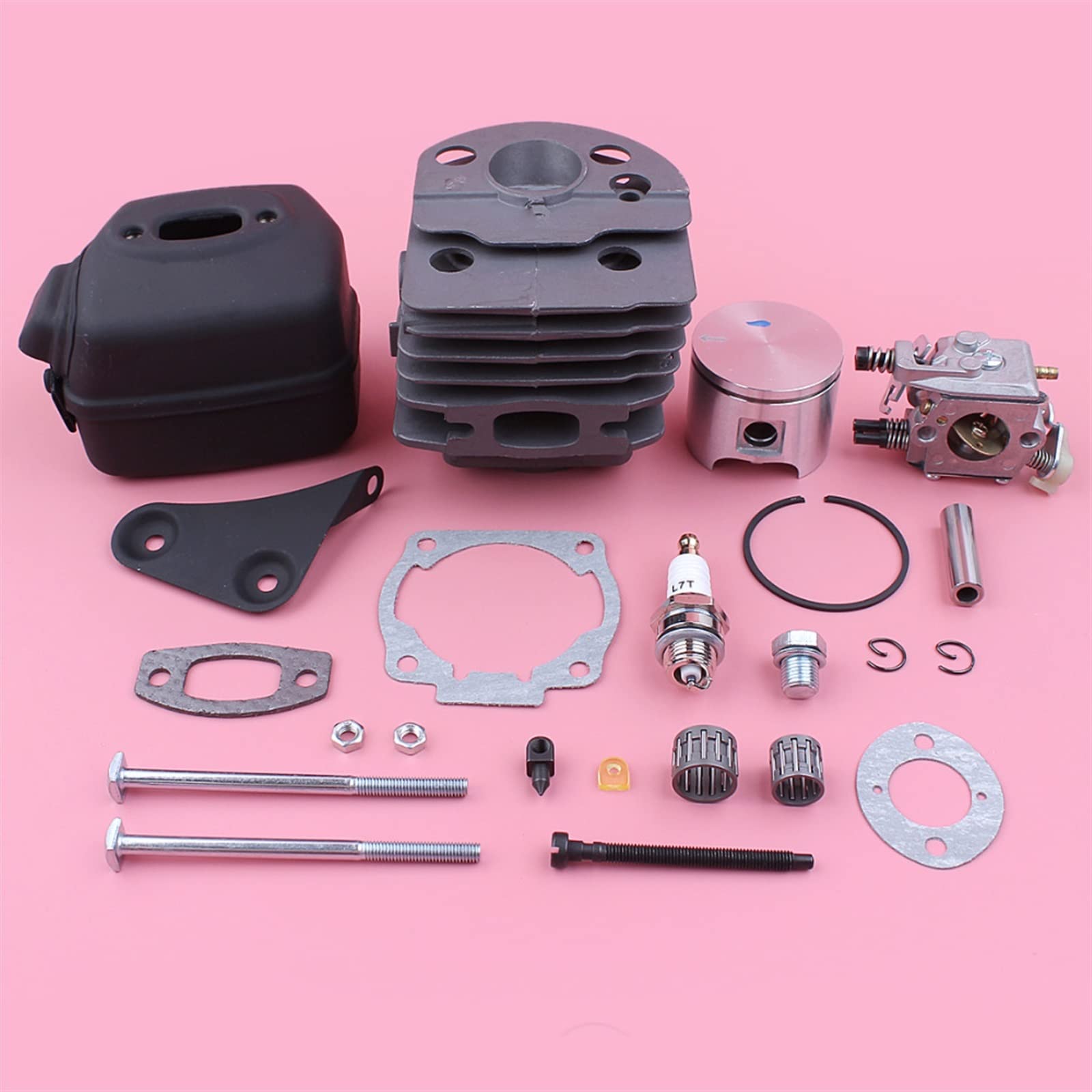 IWBR Kit de carburador de pistón de cilindro de 46mm apto for Husqvarna 55 51 soporte de silenciador de escape junta perno cojinete de aguja motosierra pieza de repuesto