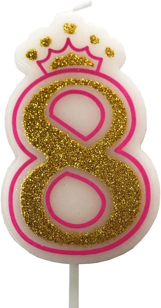 PartyMartNumber 8 Giltter Candle, Pink Number 8
