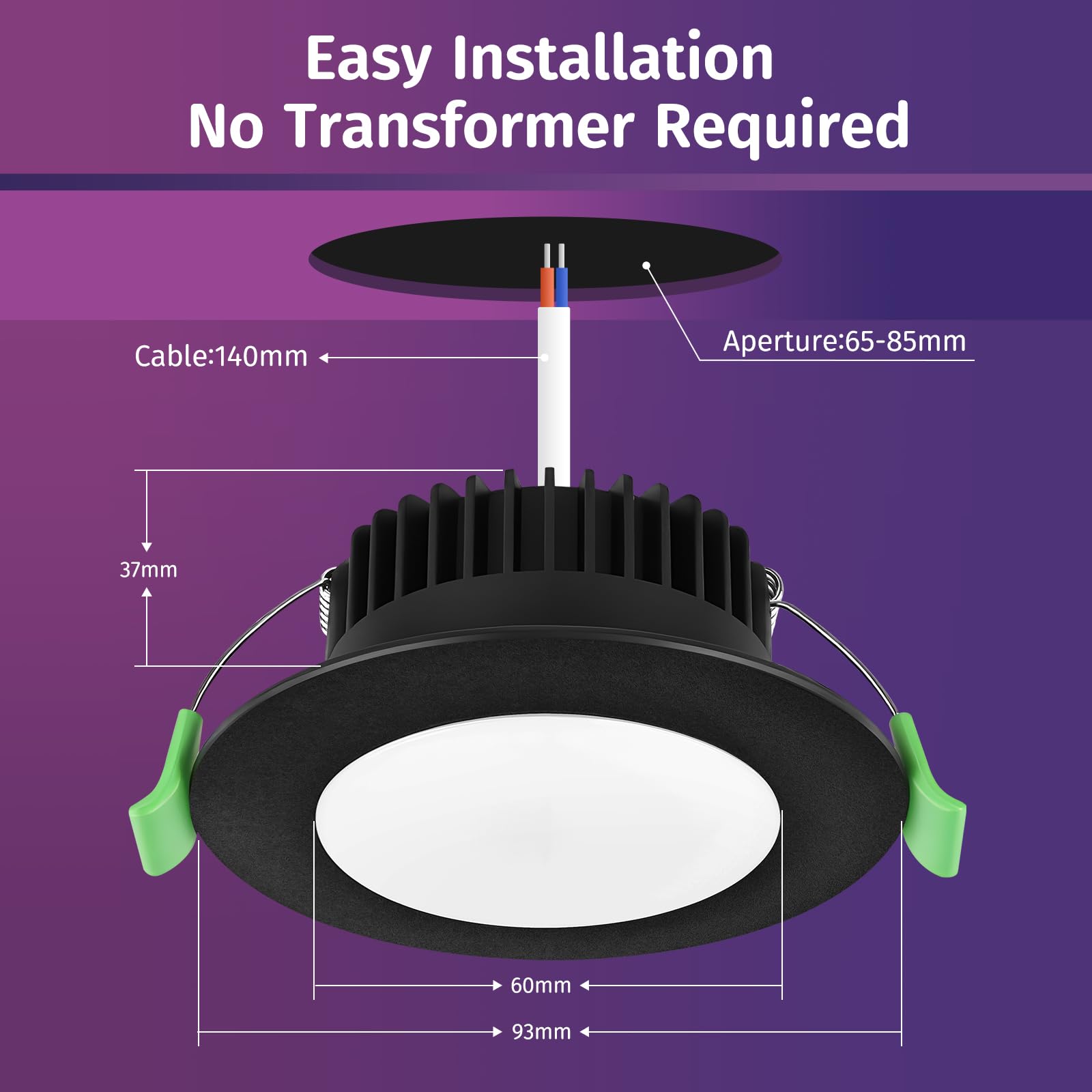 Bluetooth LED Faretti da Incasso RGB 230V 2700-6500K IP44 65-80mm 6PCS Nero | YindaLux 5W 500LM Faretti Da Soffitto Dimmerizzabili Controllo con App e Telecomando Bagno Soggiorno e Mobili