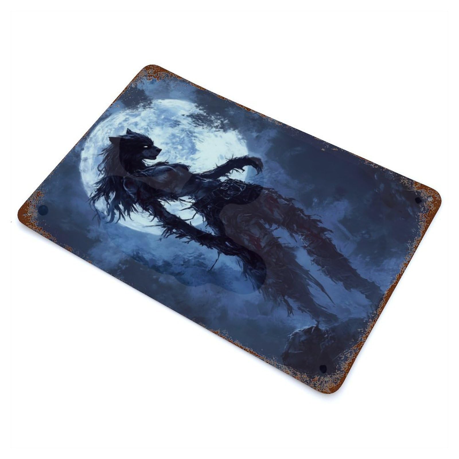 Garage Style Howl of The Moonlit Huntress Aged Metal Wall Plaque 11.8"x7.9", Farmhouse Wall Decor for Bar And Workshop