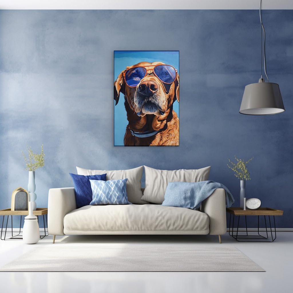 Canvas for Living room. Cool Canine Chic: A Playful Portrait of a Chocolate Labrador in Sunglasses, 27 x 18 inch Canvas Wall Art - Cavalier King Charles Spaniel - Modern Home Decor