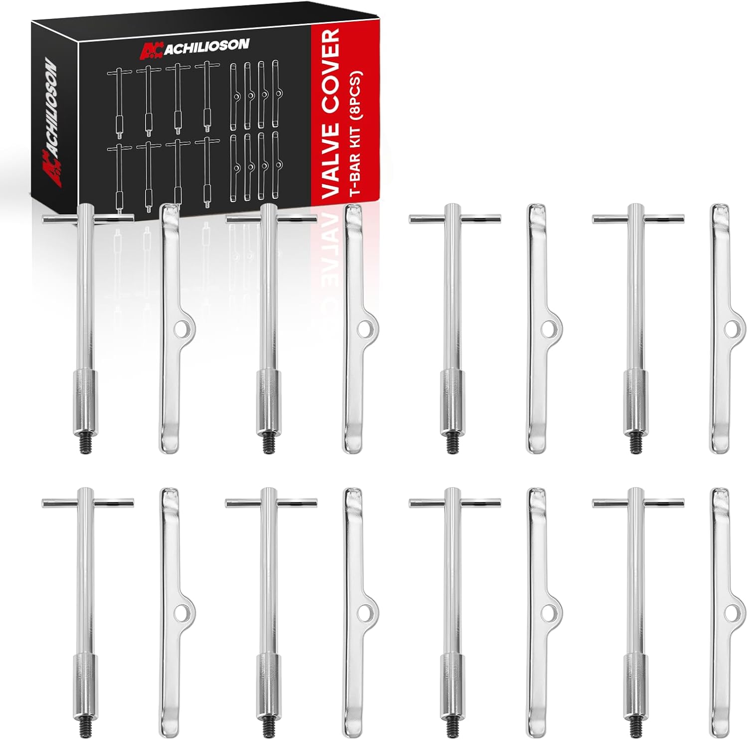 Valve Cover Stud Kit with Chrome Valve Spacers - 16-Piece Set Compatible with Chevy SB SBC 265 283 302 305 307 327 350 400 Engine
